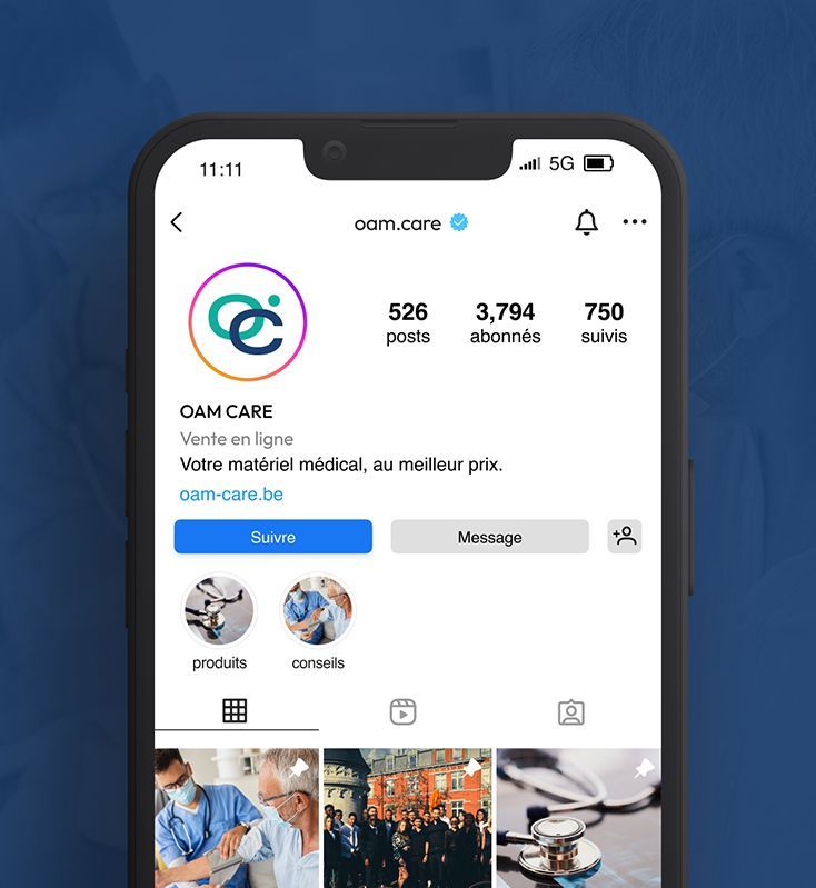 Profil Instagram OAM Care, matériel médical